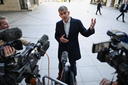 Matt Brittin talks to reporters outside the BBC’s London headquarters
