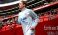 Kevin De Bruyne of Manchester City enters the pitch to warm up prior to the Emirates FA Cup Semi Final match.