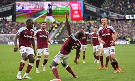 Michail Antonio of West Ham United celebrates after scoring.