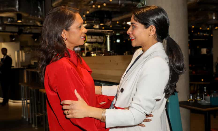 Gina Miller and Amara Karan after the premier of Tim Walker’s play Bloody Difficult Women, at Riverside Studios, west London, 1 March.
