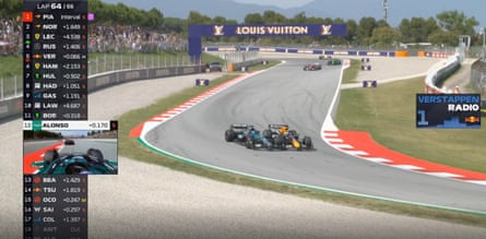 Max Verstappen (right) collides with George Russell at last year’s Spanish Grand Prix.
