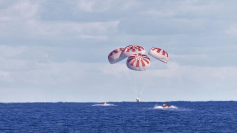 Splashdown: SpaceX capsule carrying Nasa astronauts lands safely – video