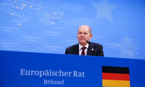 Olaf Scholz, Germany’s chancellor talks during a press conference at the end of the European Union Council Meeting on March 24, in Brussels, Belgium.