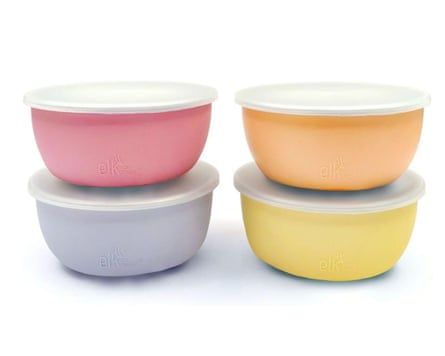 Elk and Friends Kids Stainless Steel Bowls with Silicone Sleeves + Lids