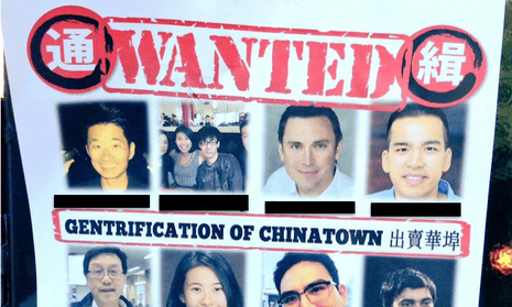 Flyers in San Francisco’s Chinatown feature the names and photographs of individuals accused of ‘Airbnb’ing our community’. 