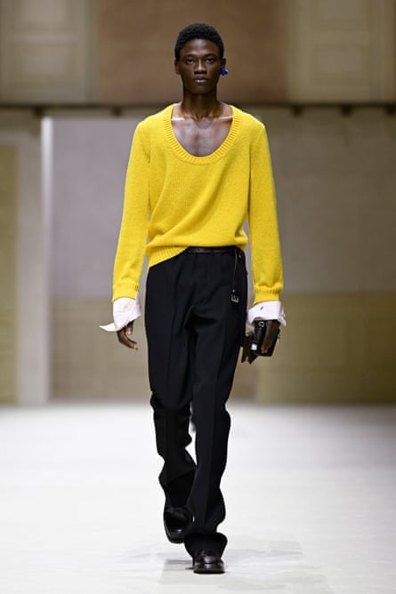 A model on the runway at the Prada Men's Fall/Winter 2026 fashion show during Milan men's fashion week on 18 January 2026