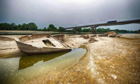 The almost dry bed of the Po near Piacenza.