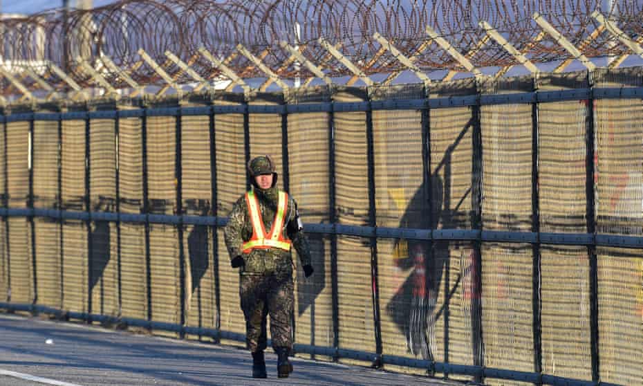 A military checkpoint in the border city of Paju near the demilitarised zone dividing the two Koreas