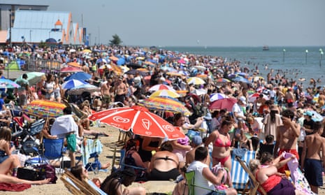 Crowds on the beach in sunny Southend on Thursday
