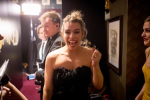 Billie Piper celebrates her best actress award for her role in Yerma