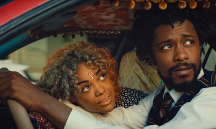 Tessa Thompson and Lakeith Stanfield in Sorry to Bother You.