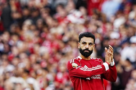 Mohamed Salah applauds the home fans at Anfield