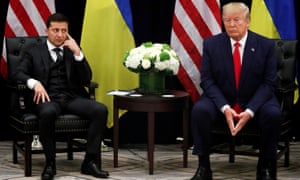 Volodymyr Zelenskiy listens during a bilateral meeting with Donald Trump in New York.