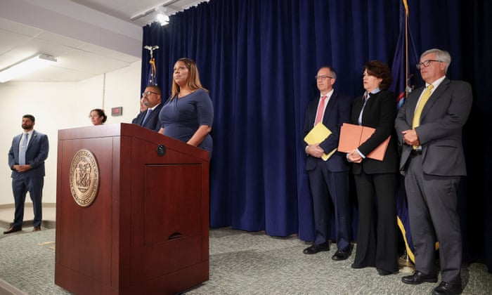 Letitia James speaks at a news conference in Manhattan on Thursday.