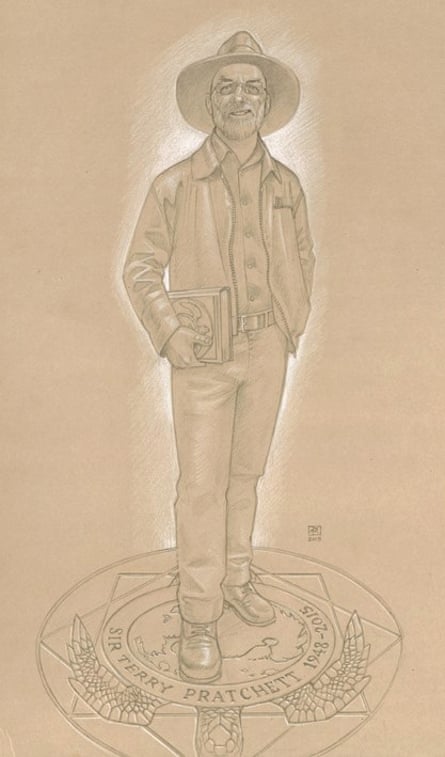 Illustration of proposed Terry Pratchett statue by Discworld illustrator Paul Kidby.