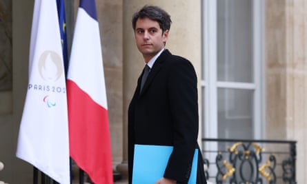 Gabriel Attal, the new French prime minister, arrives at the Élysée Palace