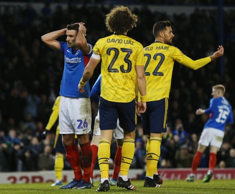 Portsmouth’s Gareth Evans reacts after heading wide.