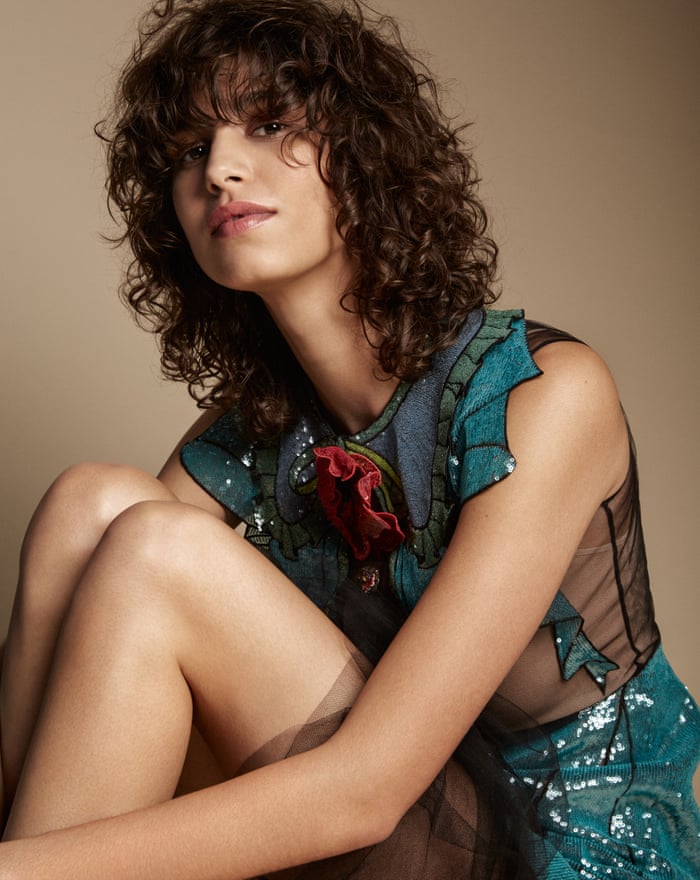 Model Mica Arganaraz wearing a Gucci dress
