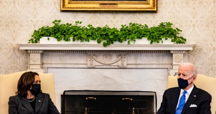 The Oval Office mantle piece in 2021, soon after Joe Biden’s inauguration.