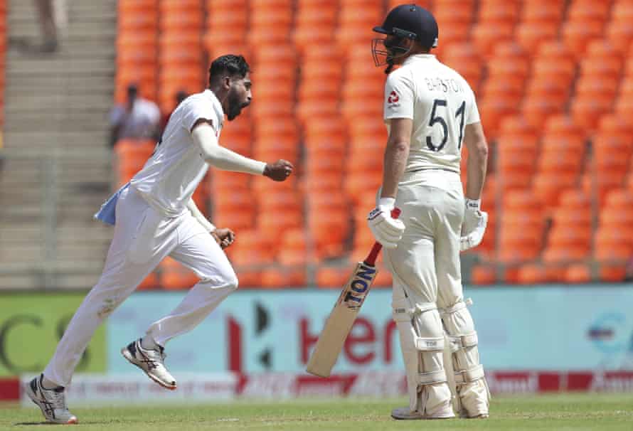 India’s Mohammed Siraj (left) celebrates dismissing Jonny Bairstow in the fourth Test.