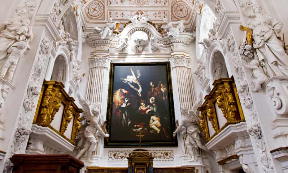 A re-creation of Nativity with St Francis and St Lawrence hangs in a church in Palermo, Italy