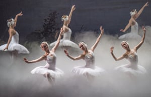 Dancers from a ballet company in St Petersburg perform Swan Lake