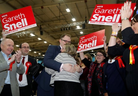 Gareth Snell with his wife Sophia after winning the Stoke Central byelection