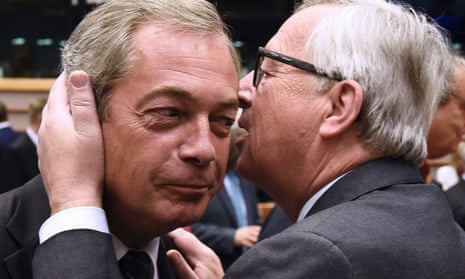 Nigel Farage with European Union commission president Jean-Claude Juncker at EU headquarters in Brussels last June, three weeks after the referendum.
