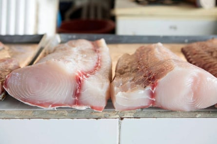Pirarucu fish on sale in a market in Leticia, Colombia.