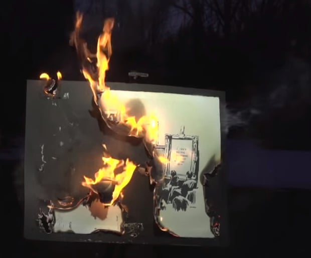 On fire... a burnt Banksy.