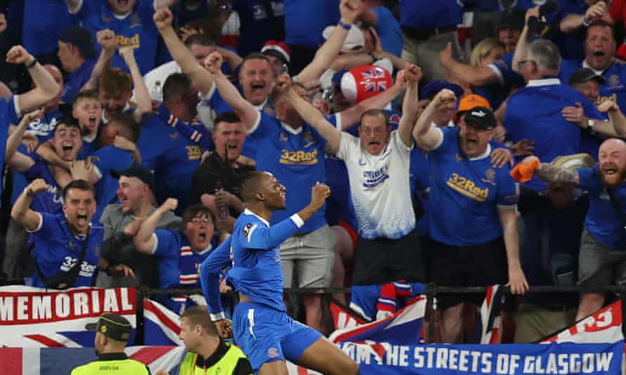 Eintracht Frankfurt v Rangers: Europa League final, extra time – live! | Europa League 15 Joe Aribo of Rangers celebrates after opening the scoring.
