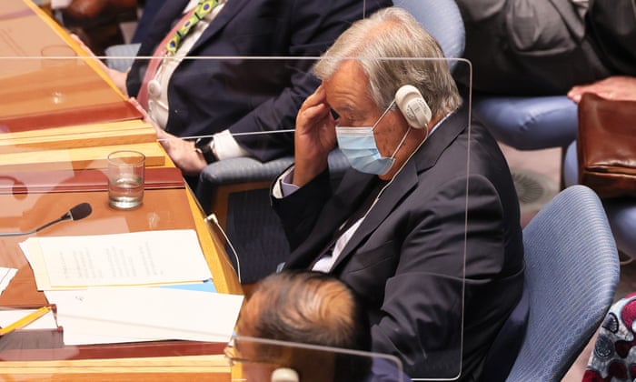 António Guterres, Secretary-General of the United Nations during a U.N. Security Council meeting at the United Nations Headquarters.