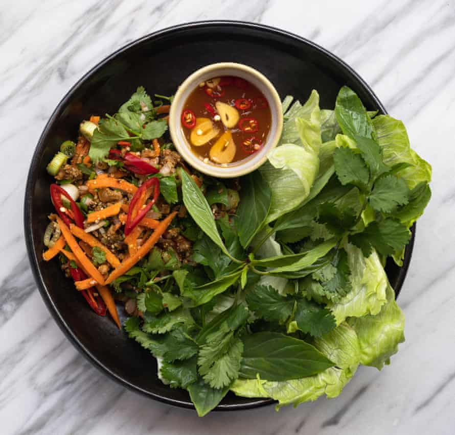 Mildred’s ‘tempeh laab club cultured, prik nam pla dressing, leaves, herbs’.
