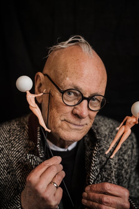 Milton with miniature puppets.