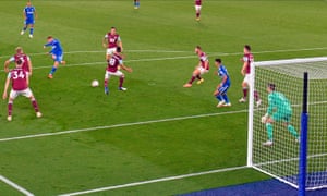 Harvey Barnes scores Leicester’s equaliser.
