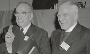 George Bell, right, chats with the bishop G Bromley Oxnam during the World Council of Churches in Illinois, US, in 1954.