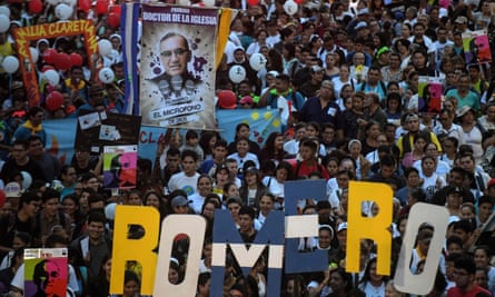 Crowds in the Salvadoran capital, San Salvador, celebrate Óscar Romero’s canonisation.