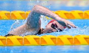 Tully Kearney on her way to winning the Women’s S5 100 metre freestyle final with a new world record time of 1:14.39.