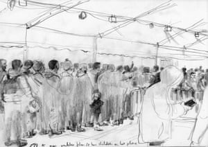 Queuing in the registration tent, 2016, by Toby Morison
