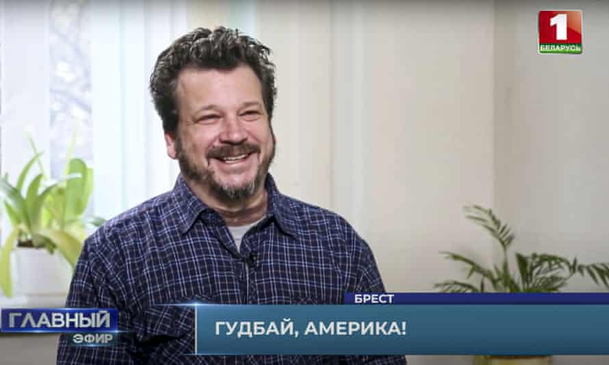Evan Neumann smiles during his interview with the Belarus 1 channel in video released last year.