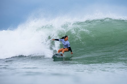 Kana Nakashio surfs a wave at the QS Wanning International on Hainan Island, China