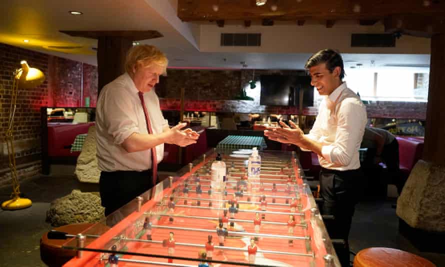 Boris Johnson and the chancellor, Rishi Sunak, visited Pizza Pilgrims in West India Quay in London today, ahead of pubs and restaurants reopening in July.