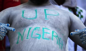 2018 FIFA World Cup: Nigeria 2 - 0 Iceland<br>VOLGOGRAD, RUSSIA JUNE 22, 2018: Nigeria's supporter cheers in their 2018 FIFA World Cup Group D football match against Iceland at Volgograd Arena Stadium. Team Nigeria won the game 2:0. Sergei Bobylev/TASS (Photo by Sergei Bobylev\TASS via Getty Images)