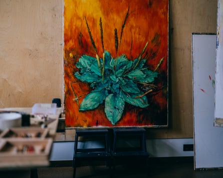 The art work in progress at Pavlo’s Makov art studio in Kharkiv.