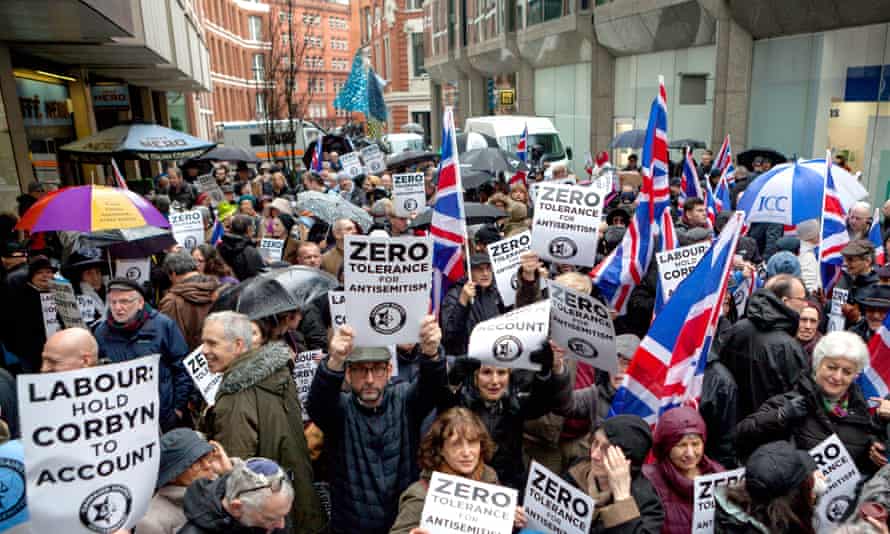 A protest against antisemitism at Labour HQ, London, in March.