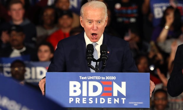 Joe Biden addresses supporters at his South Carolina primary night rally in Columbia.