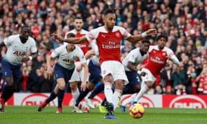 Arsenal's Pierre-Emerick Aubameyang scores his first goal from the penalty spot