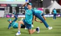 Nathan Ellis warms up before Australia open their T20 World Cup campaign
