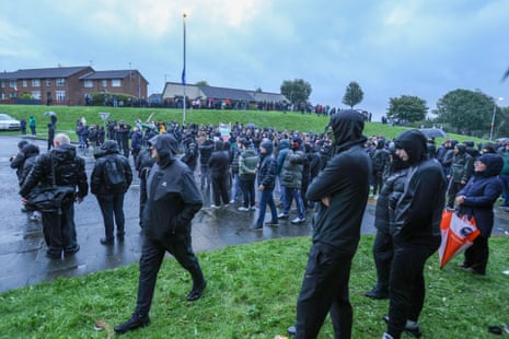A large crowd had gathered this morning to preventthe parade from going ahead, despite it being ruled a legally valid march by the courts who upheld a Parades Commission decision.