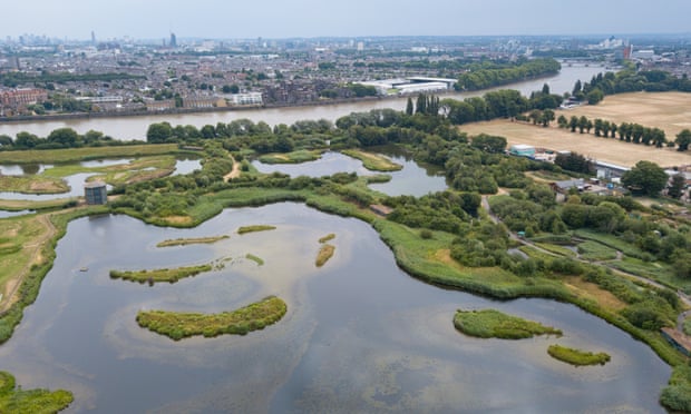 An aerial view of the London Wetland Centre in Barnes, south-west London